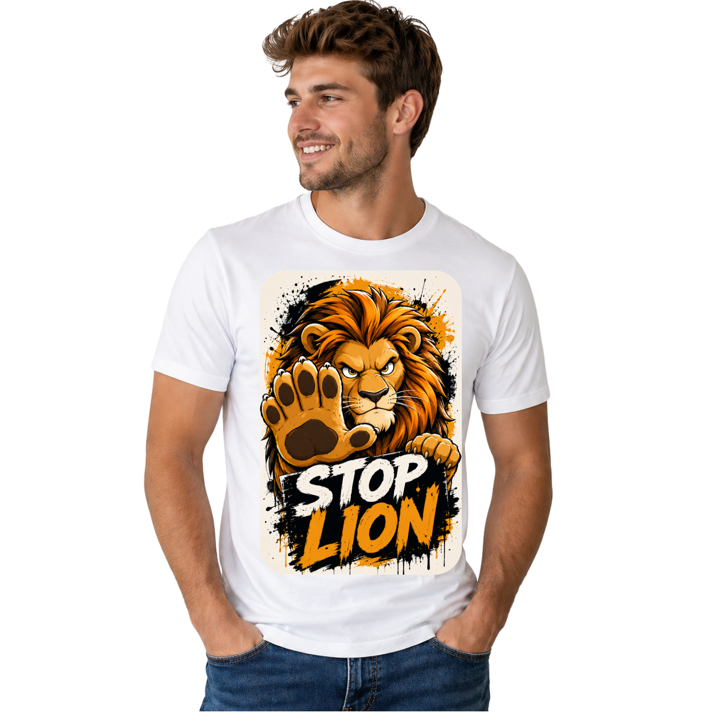 STOP LION T-SHIRT | BIG CAT GRAPHIC TEE | FREE SHIPPING