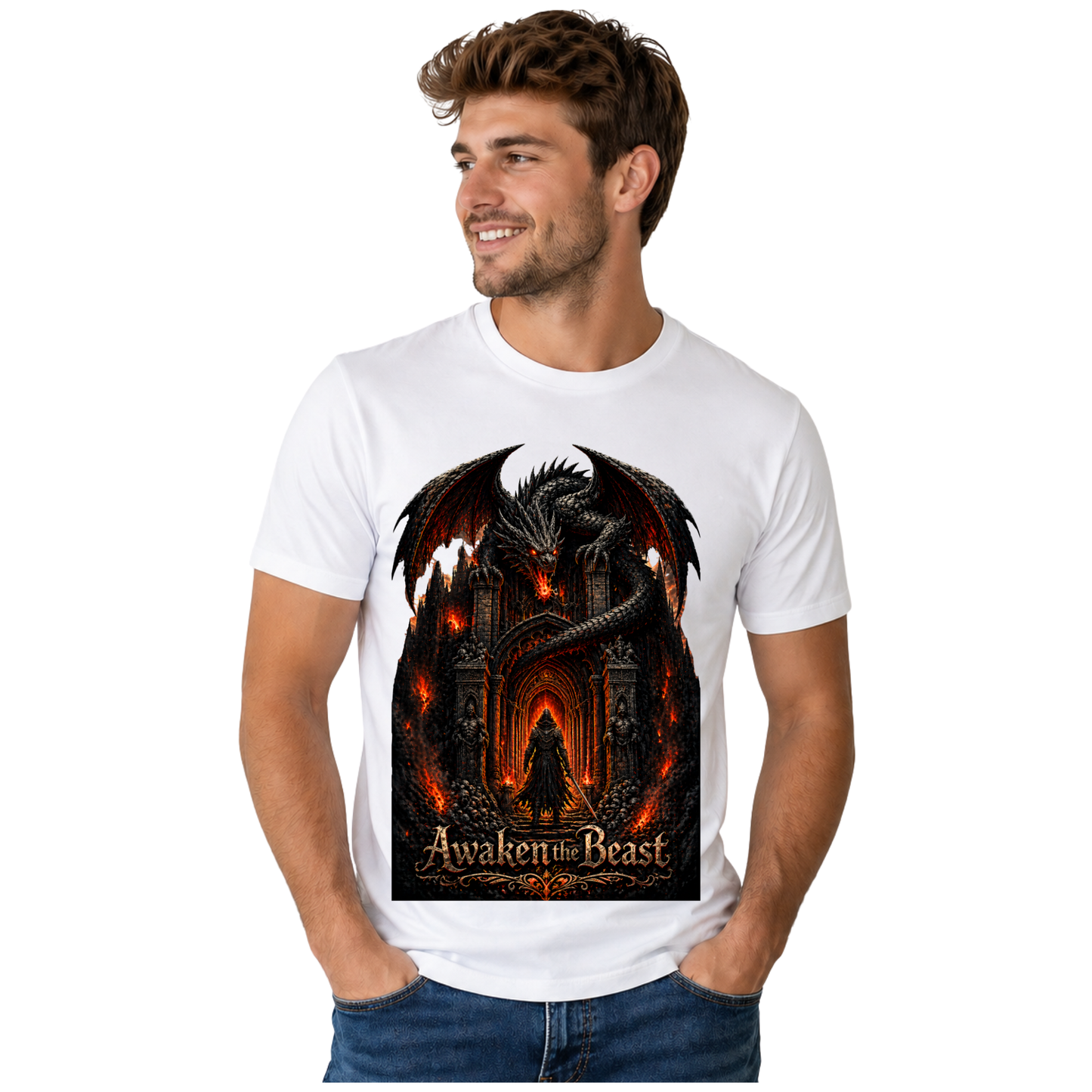 AWAKEN THE BEAST WOLF GRAPHIC T-SHIRT | GILDAN HEAVY COTTON TEE | 32 x 50 CM DTF PRINT | FREE SHIPPING