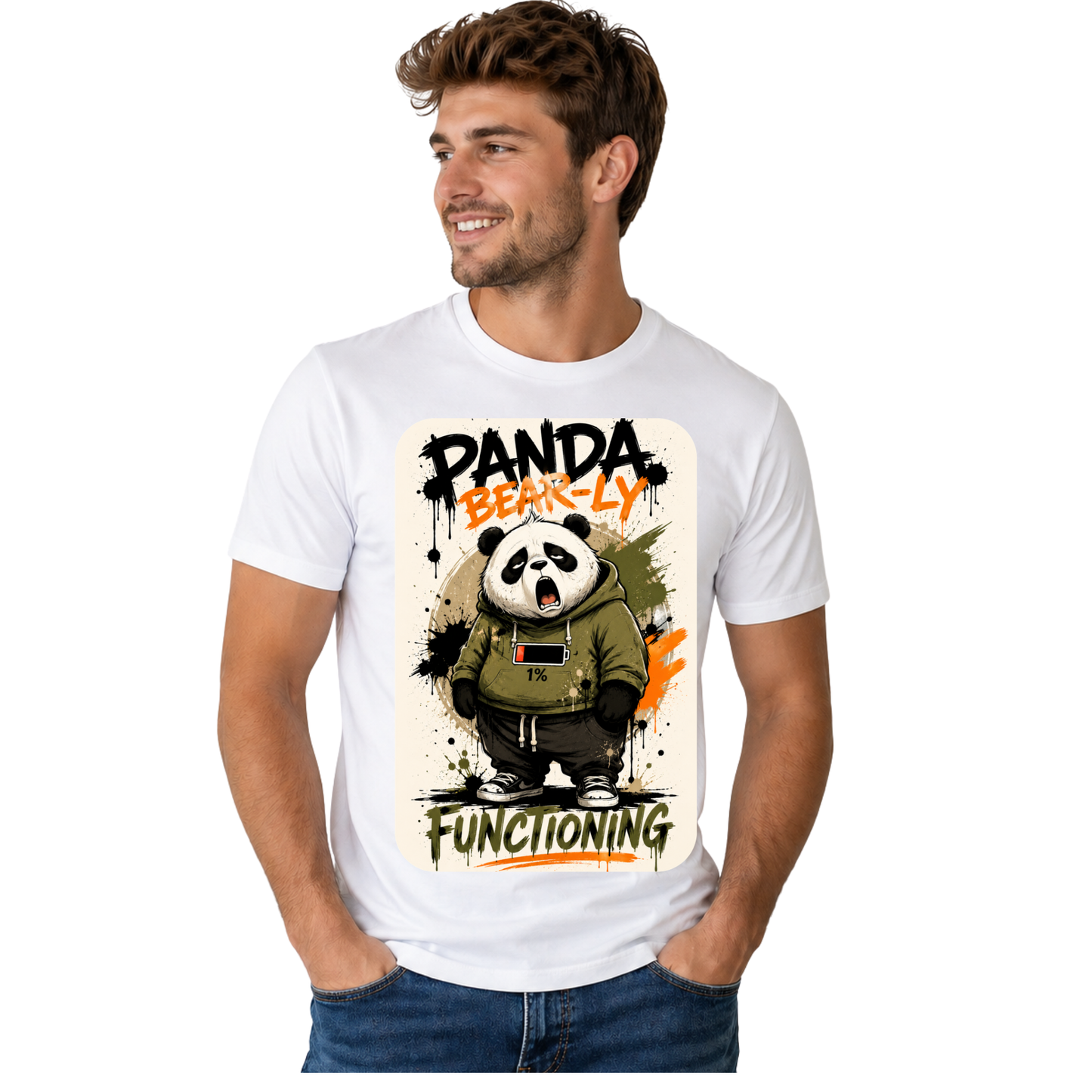 PANDA BEAR-LY FUNCTIONING T-SHIRT | TIRED PANDA HUMOR SHIRT | FREE SHIPPING