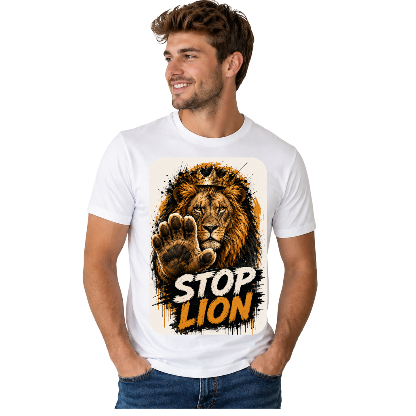 STOP LION T-SHIRT | WITTY HUMOR GRAPHIC TEE | FREE SHIPPING