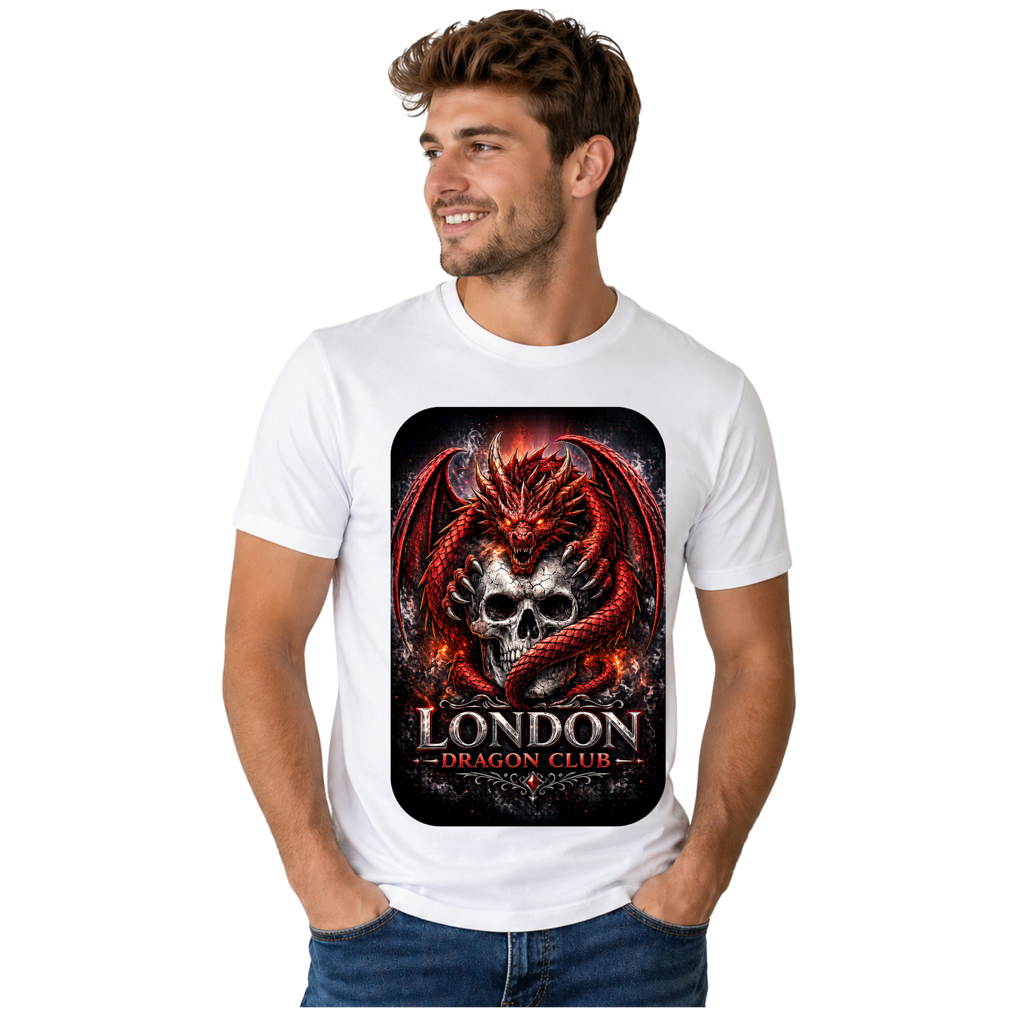 LONDON DRAGON CLUB DRAGON GRAPHIC T-SHIRT | GILDAN HEAVY COTTON TEE | 32 x 50 CM DTF PRINT | FREE SHIPPING