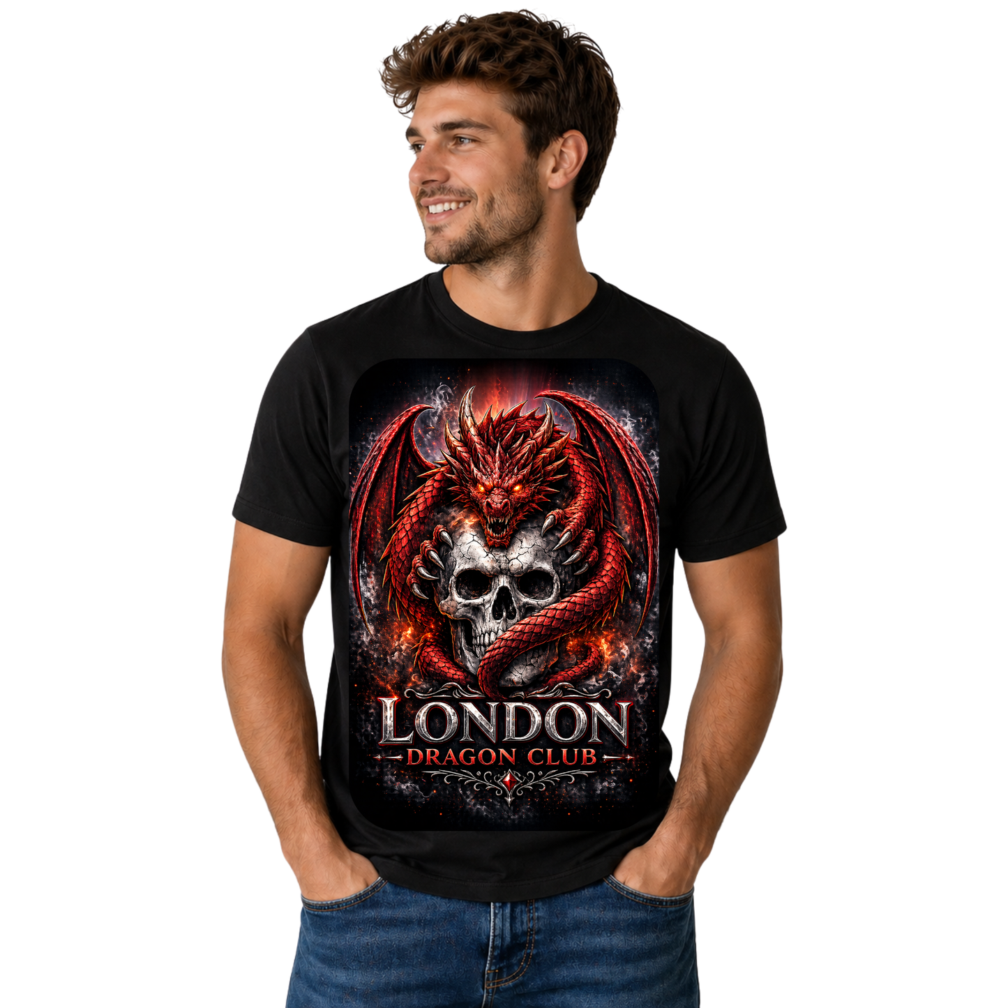 LONDON DRAGON CLUB DRAGON GRAPHIC T-SHIRT | GILDAN HEAVY COTTON TEE | 32 x 50 CM DTF PRINT | FREE SHIPPING