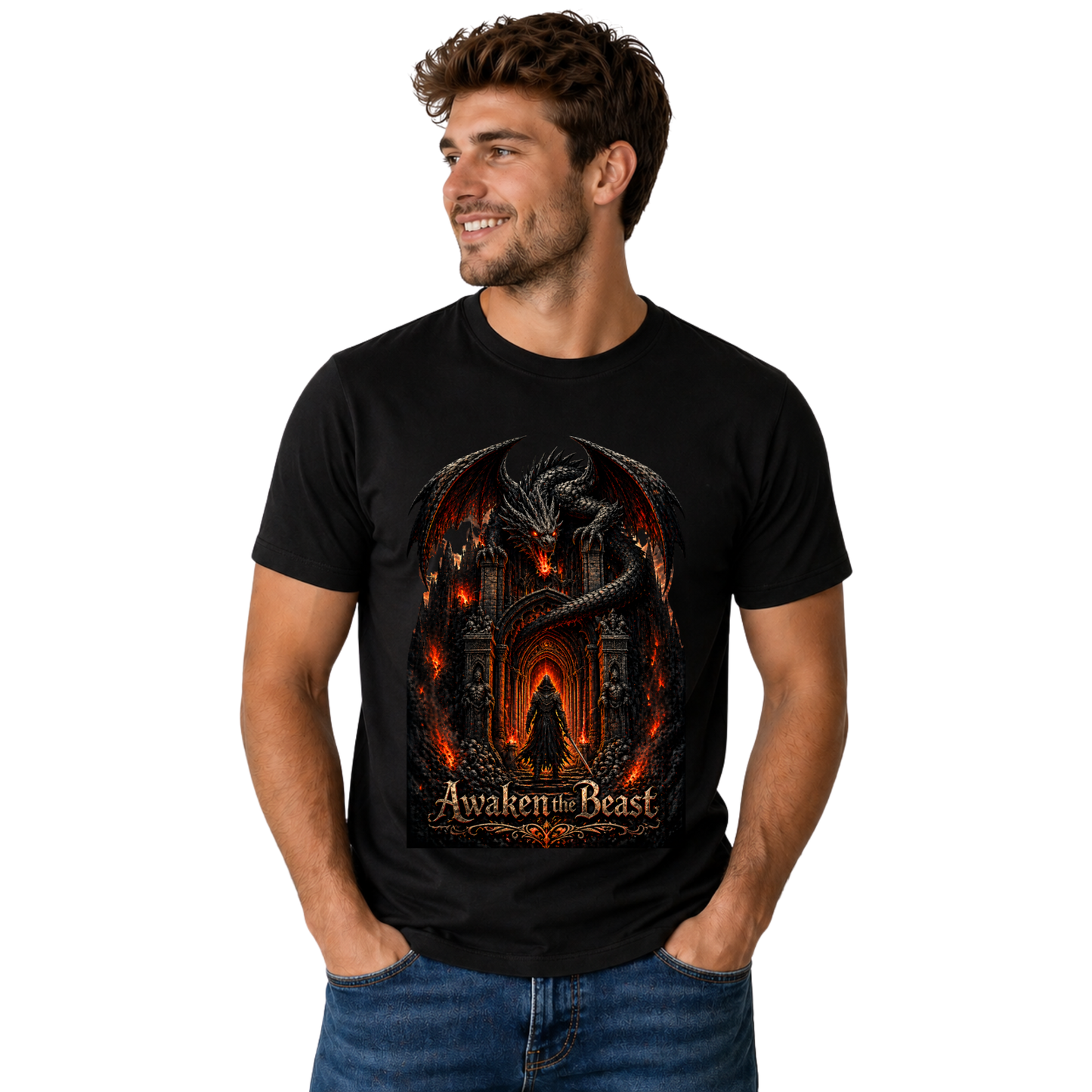 AWAKEN THE BEAST WOLF GRAPHIC T-SHIRT | GILDAN HEAVY COTTON TEE | 32 x 50 CM DTF PRINT | FREE SHIPPING