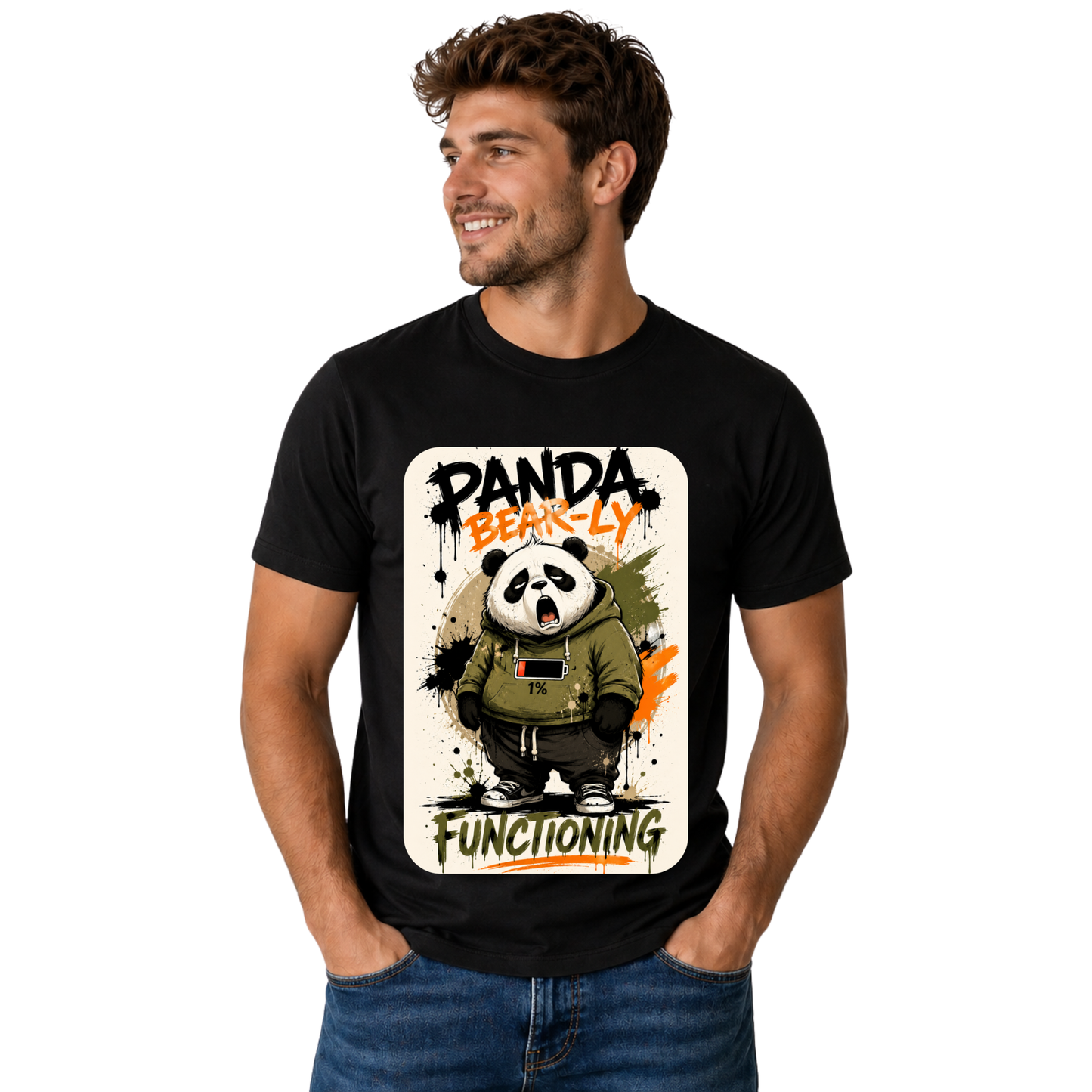 PANDA BEAR-LY FUNCTIONING T-SHIRT | TIRED PANDA HUMOR SHIRT | FREE SHIPPING