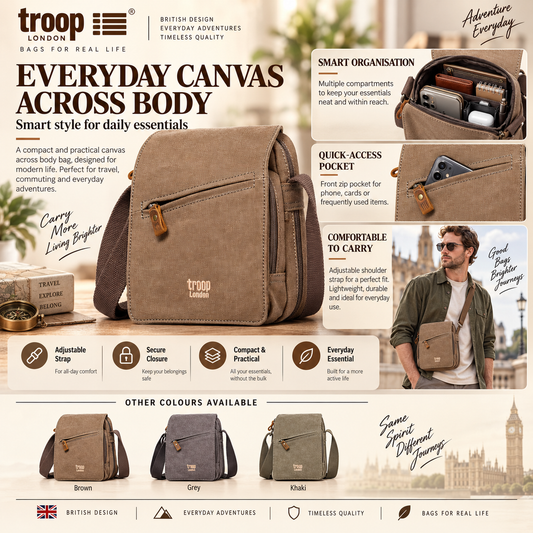 TROOP LONDON TRP0239 CLASSIC CANVAS CROSSBODY SHOULDER BAG UNISEX