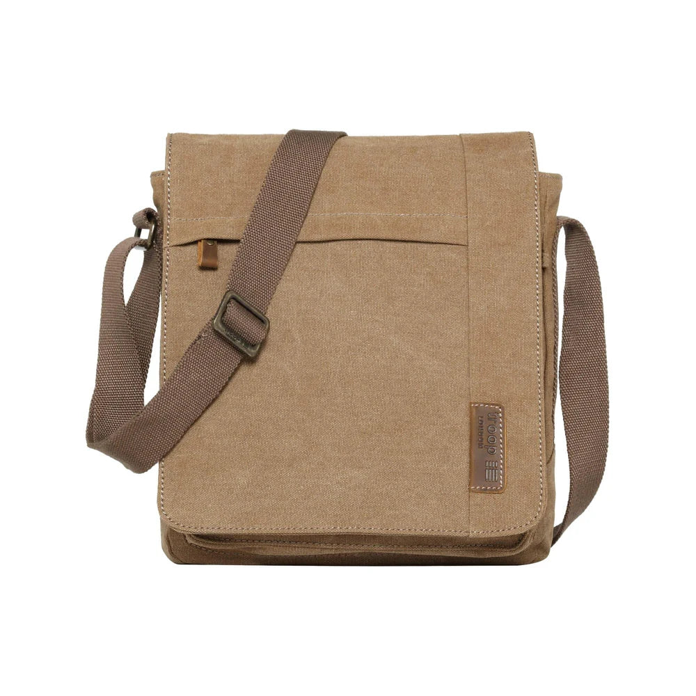 TROOP LONDON TRP0219 CLASSIC CANVAS CROSSBODY SHOULDER BAG KHAKI UNISEX