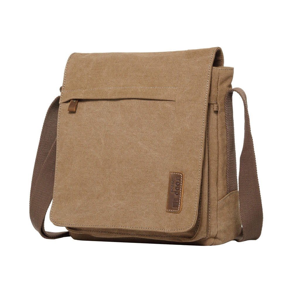 TROOP LONDON TRP0219 CLASSIC CANVAS CROSSBODY SHOULDER BAG KHAKI UNISEX