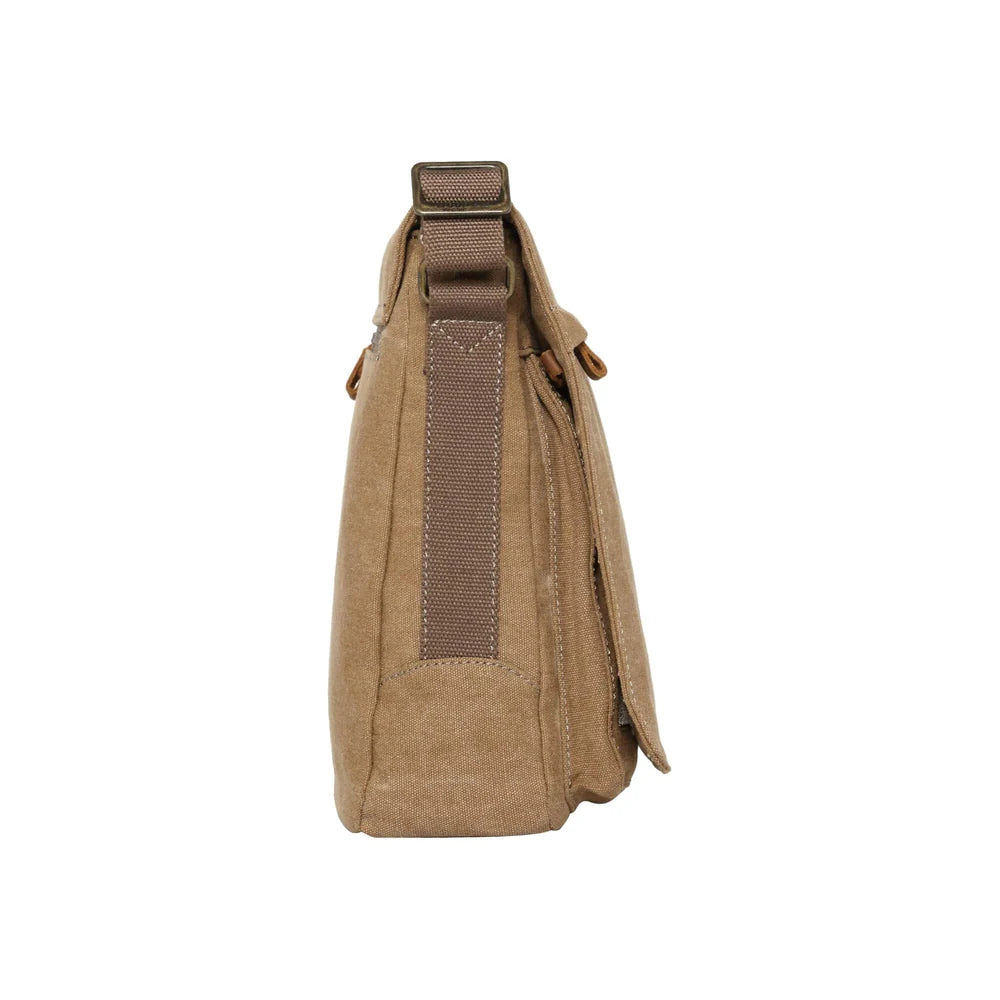 TROOP LONDON TRP0219 CLASSIC CANVAS CROSSBODY SHOULDER BAG KHAKI UNISEX
