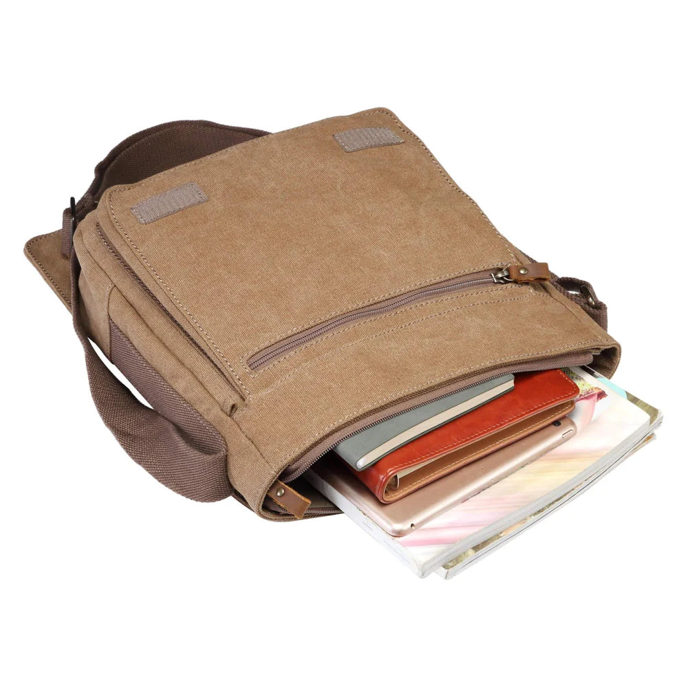 TROOP LONDON TRP0219 CLASSIC CANVAS CROSSBODY SHOULDER BAG KHAKI UNISEX