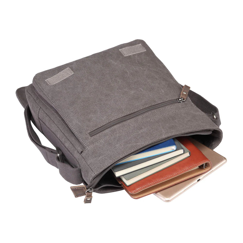 TROOP LONDON TRP0219 CLASSIC CANVAS CROSSBODY SHOULDER BAG KHAKI UNISEX