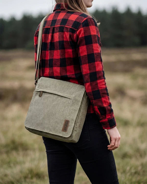 TROOP LONDON TRP0219 CLASSIC CANVAS CROSSBODY SHOULDER BAG KHAKI UNISEX