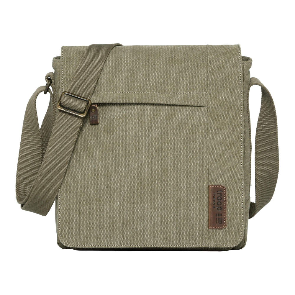 TROOP LONDON TRP0219 CLASSIC CANVAS CROSSBODY SHOULDER BAG KHAKI UNISEX