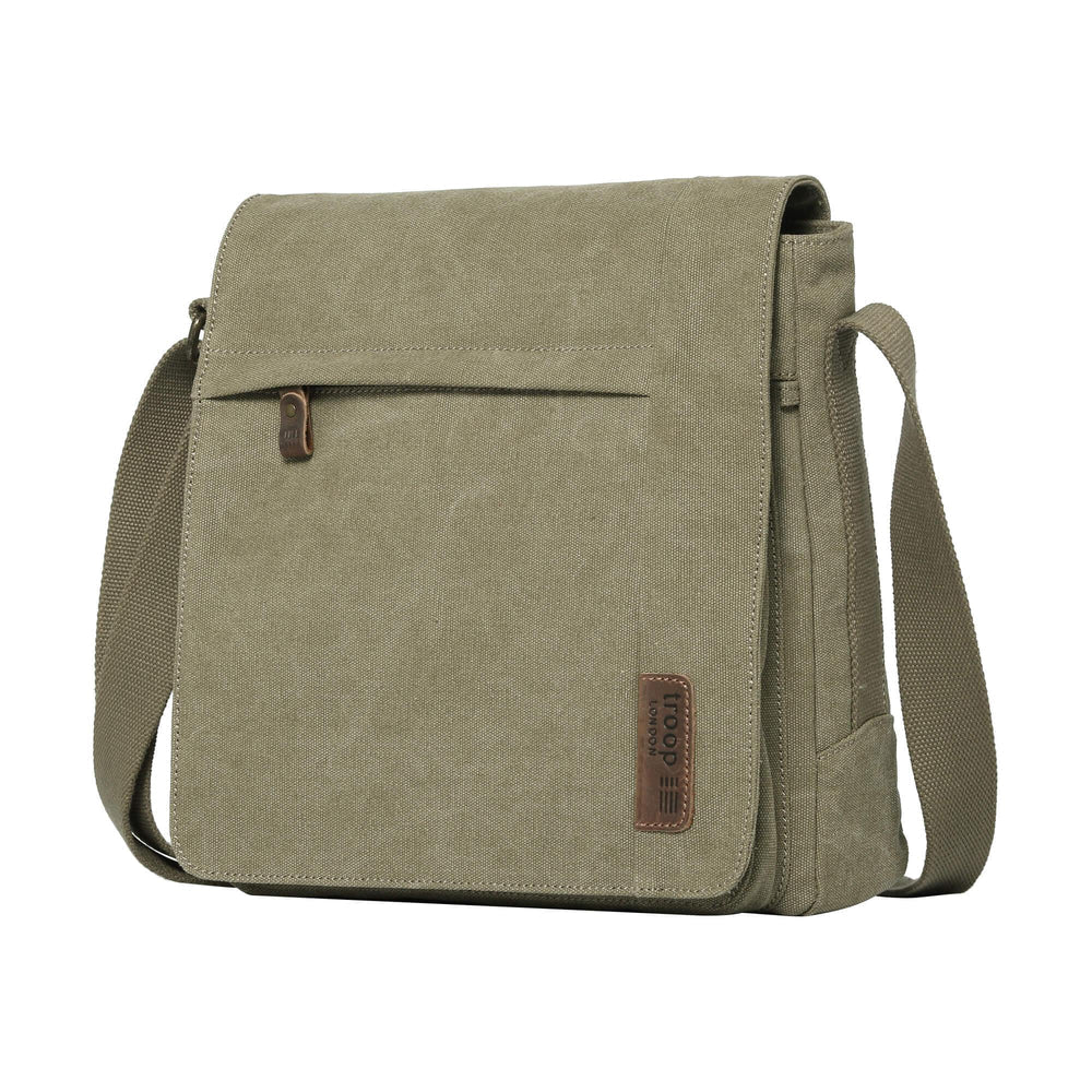 TROOP LONDON TRP0219 CLASSIC CANVAS CROSSBODY SHOULDER BAG KHAKI UNISEX