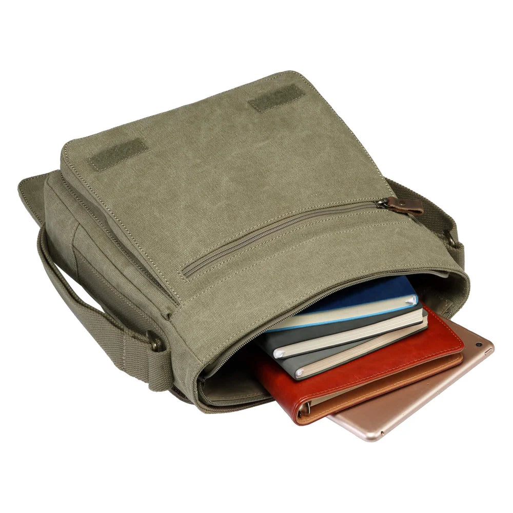 TROOP LONDON TRP0219 CLASSIC CANVAS CROSSBODY SHOULDER BAG KHAKI UNISEX