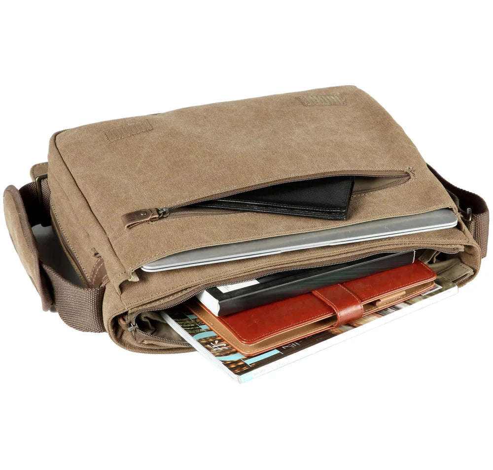 NEW TROOP LONDON TRP0240 CANVAS LAPTOP MESSENGER BAG 16.5INCH CROSSBODY SHOULDER