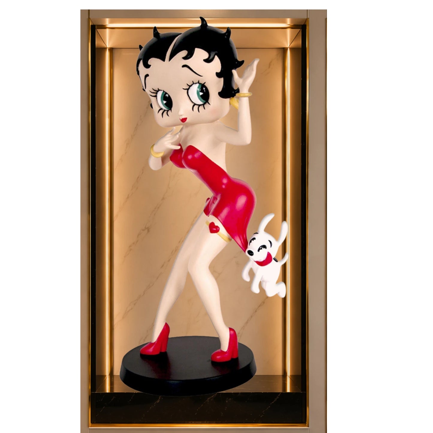 BETTY BOOP FIGURINE HOLDING DOG GARTER RED DRESS COLLECTIBLE 33CM FIGURE GIFT UK STOCK