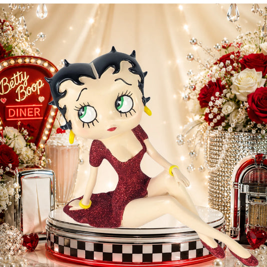 BETTY BOOP DEMURE RED GLITTER DRESS FIGURINE ORNAMENT COLLECTIBLE 21.5CM GIFT UK STOCK