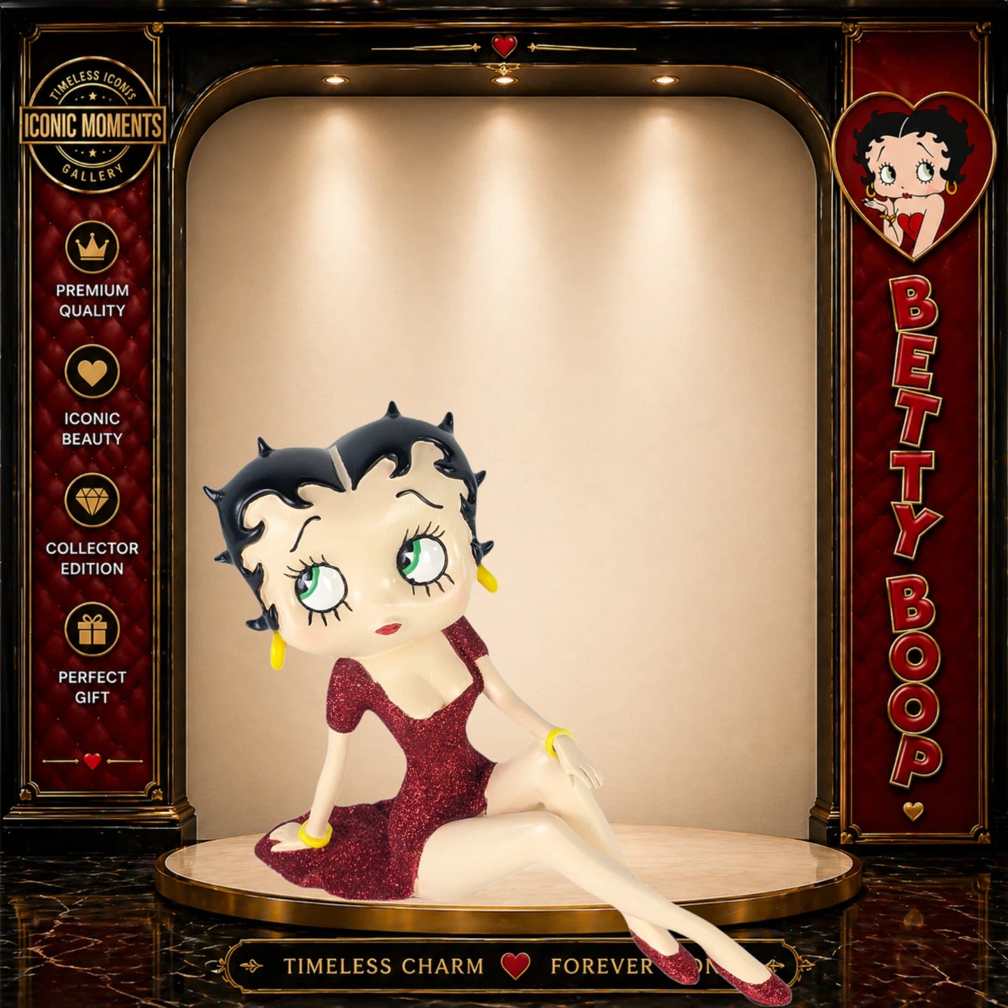 BETTY BOOP DEMURE RED GLITTER DRESS FIGURINE ORNAMENT COLLECTIBLE 21.5CM GIFT UK STOCK