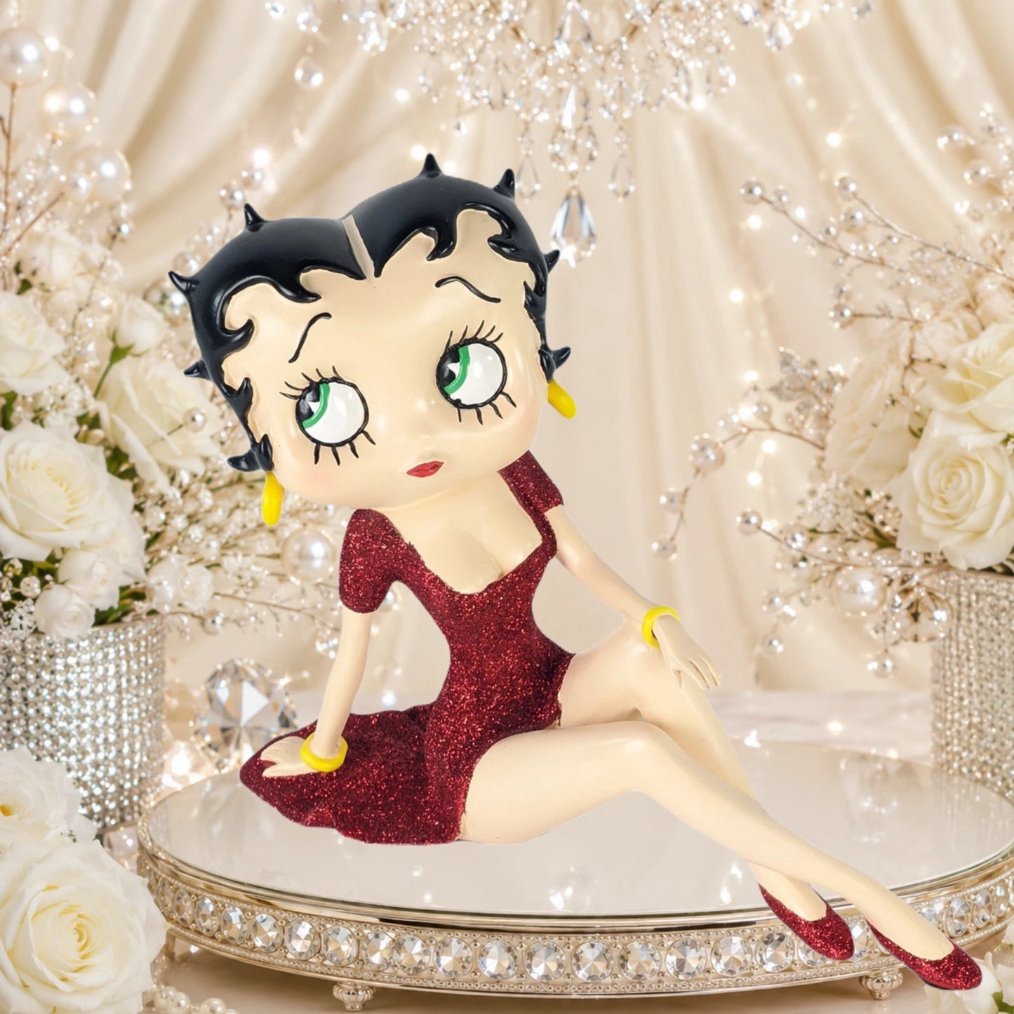 BETTY BOOP DEMURE RED GLITTER DRESS FIGURINE ORNAMENT COLLECTIBLE 21.5CM GIFT UK STOCK