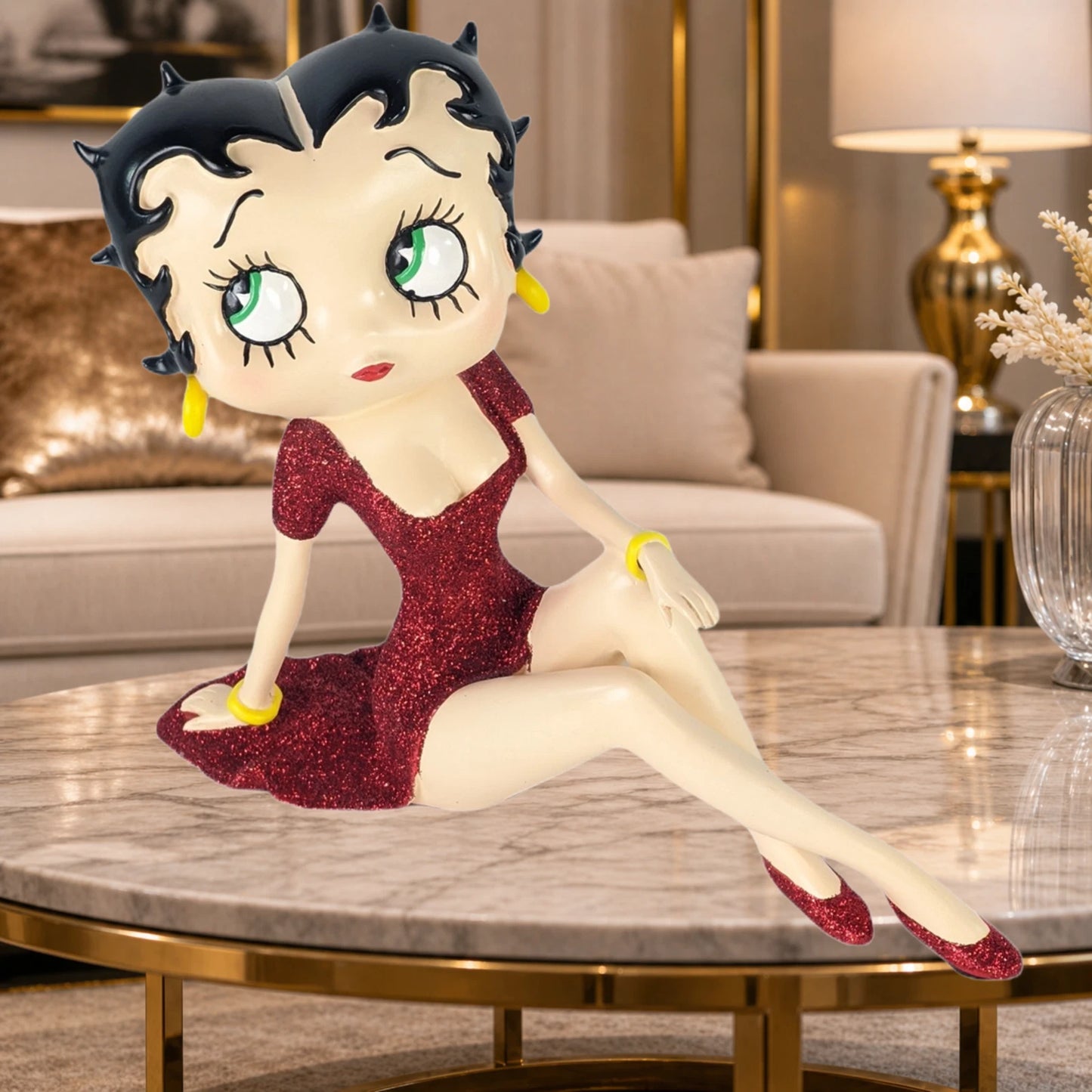 BETTY BOOP DEMURE RED GLITTER DRESS FIGURINE ORNAMENT COLLECTIBLE 21.5CM GIFT UK STOCK
