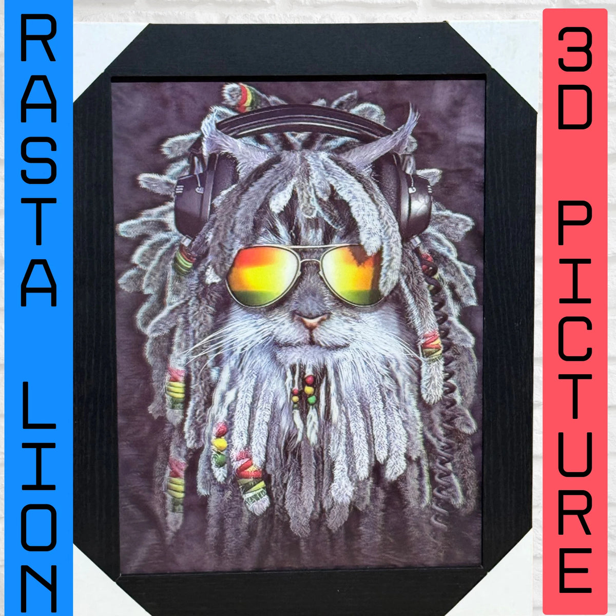 RASTA LION DREADLOCKED KING OF REGGAE IN SHADES 3D LIMITED EDITION PIC UK STOCK