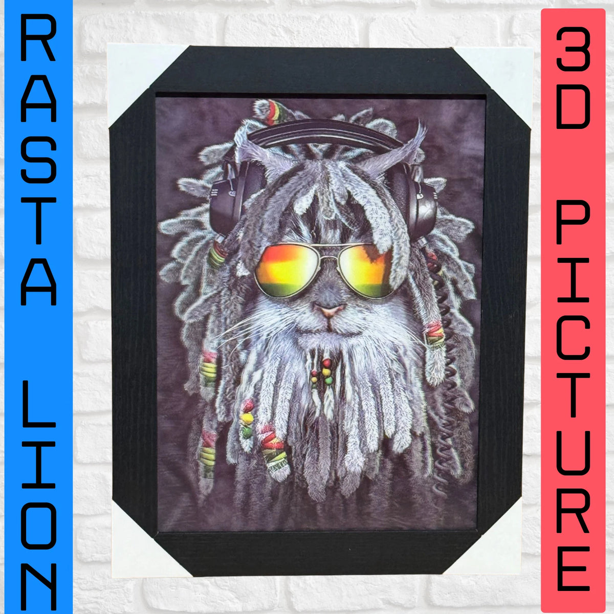 RASTA LION DREADLOCKED KING OF REGGAE IN SHADES 3D LIMITED EDITION PIC UK STOCK