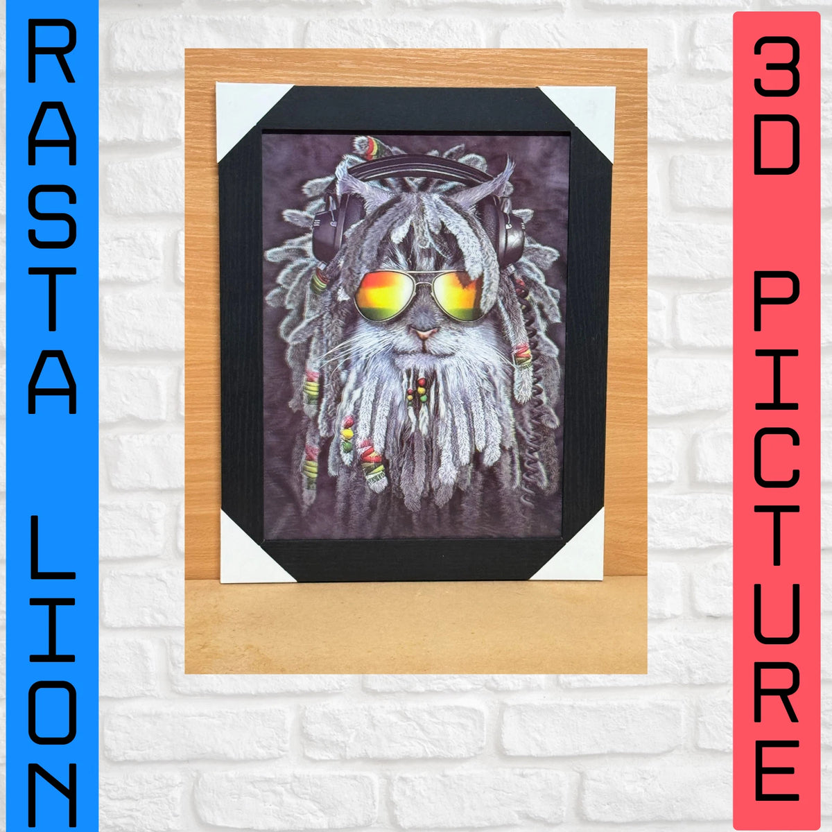 RASTA LION DREADLOCKED KING OF REGGAE IN SHADES 3D LIMITED EDITION PIC UK STOCK