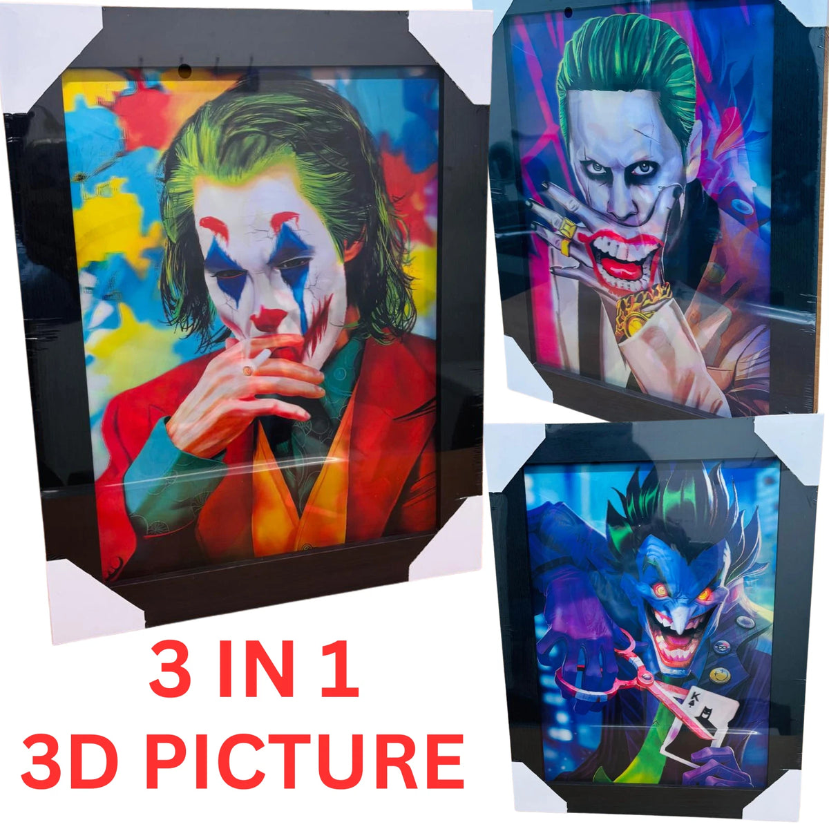 JOKER 3D FRAMED PICTURE 3 IMAGES IN 1 FRAME COMIC VILLAIN WALL ART PIECE GIFT UK