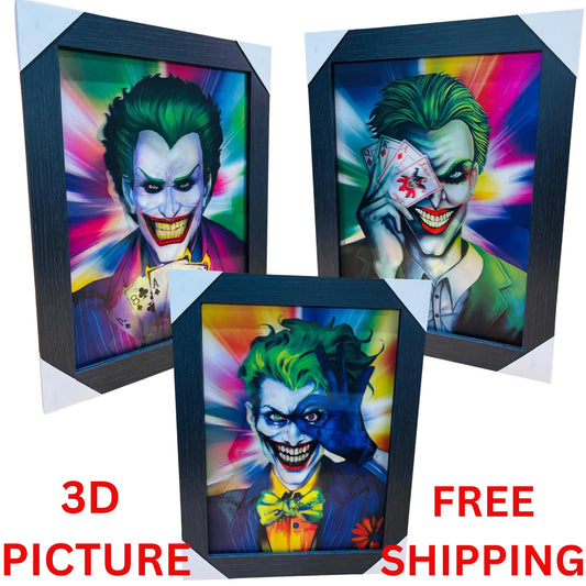 JOKER 3D FRAMED PICTURE - 3 ICONIC IMAGES IN 1 FRAME - COMIC VILLAIN ART PIECE