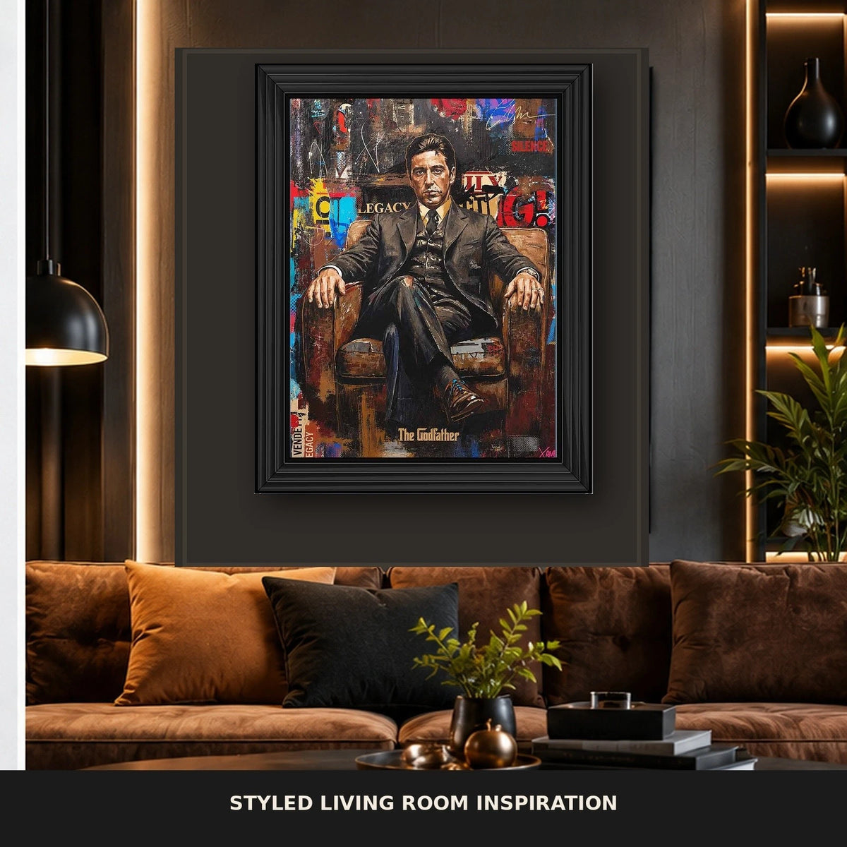 THE GODFATHER ALPACINO FRAMED LIQUID WALL ART PICTURE 65X55CM MOVIE CINEMA DECOR
