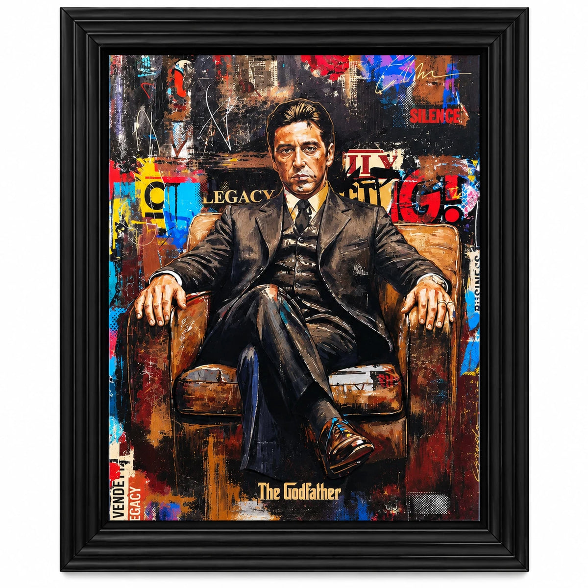 THE GODFATHER ALPACINO FRAMED LIQUID WALL ART PICTURE 65X55CM MOVIE CINEMA DECOR