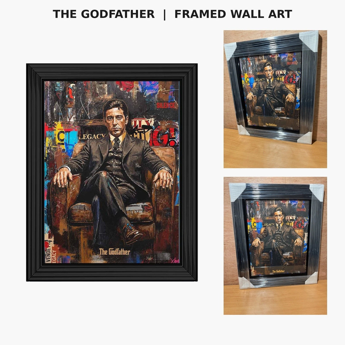 THE GODFATHER ALPACINO FRAMED LIQUID WALL ART PICTURE 65X55CM MOVIE CINEMA DECOR