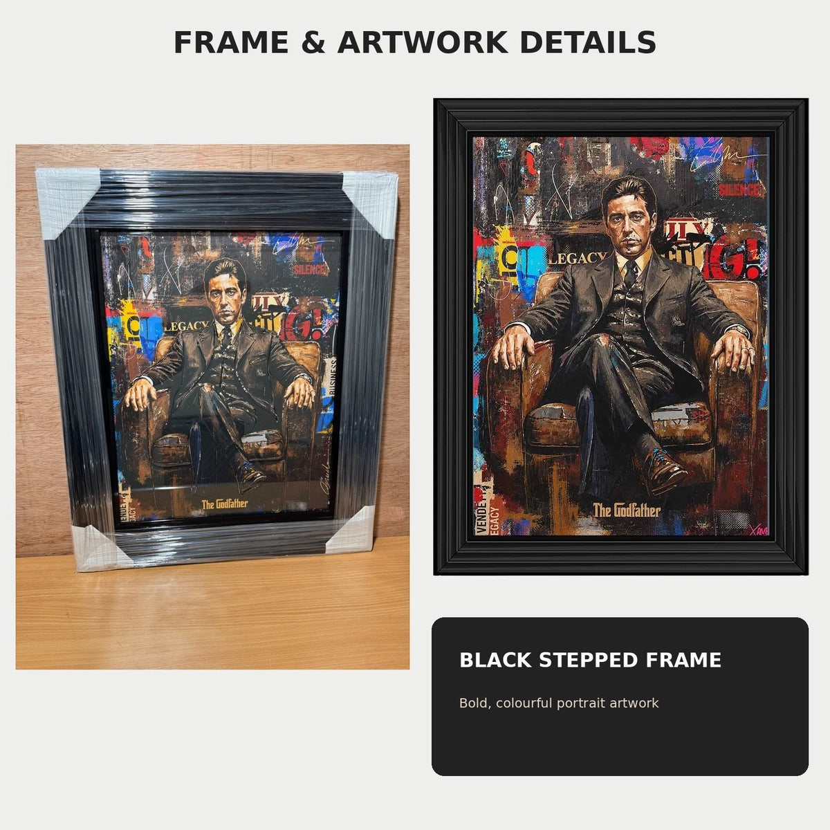 THE GODFATHER ALPACINO FRAMED LIQUID WALL ART PICTURE 65X55CM MOVIE CINEMA DECOR