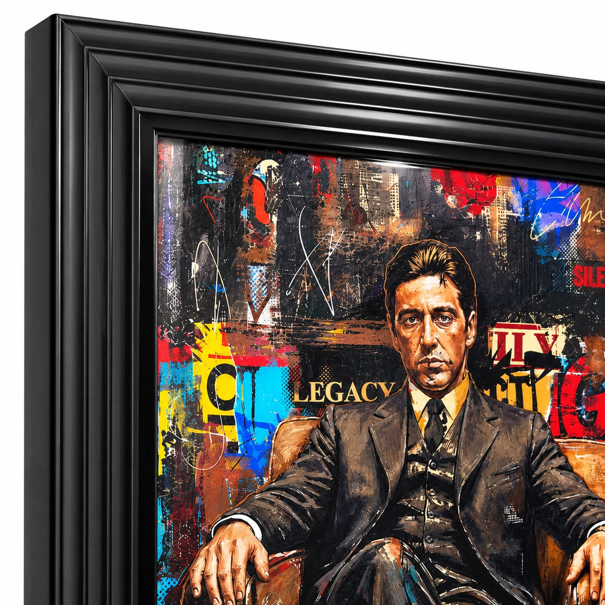 THE GODFATHER ALPACINO FRAMED LIQUID WALL ART PICTURE 65X55CM MOVIE CINEMA DECOR