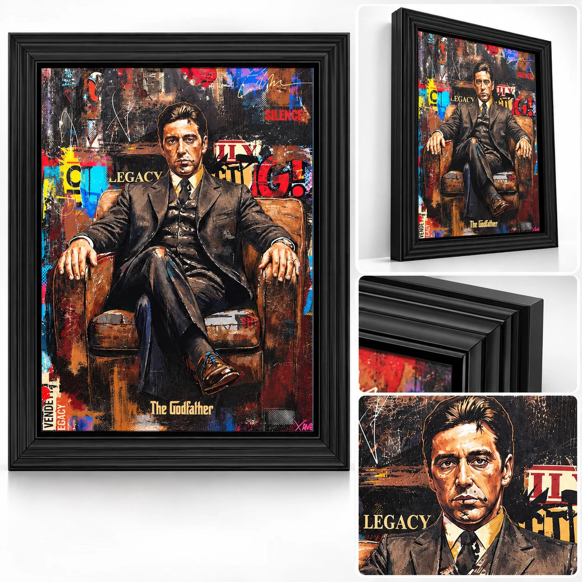 THE GODFATHER ALPACINO FRAMED LIQUID WALL ART PICTURE 65X55CM MOVIE CINEMA DECOR