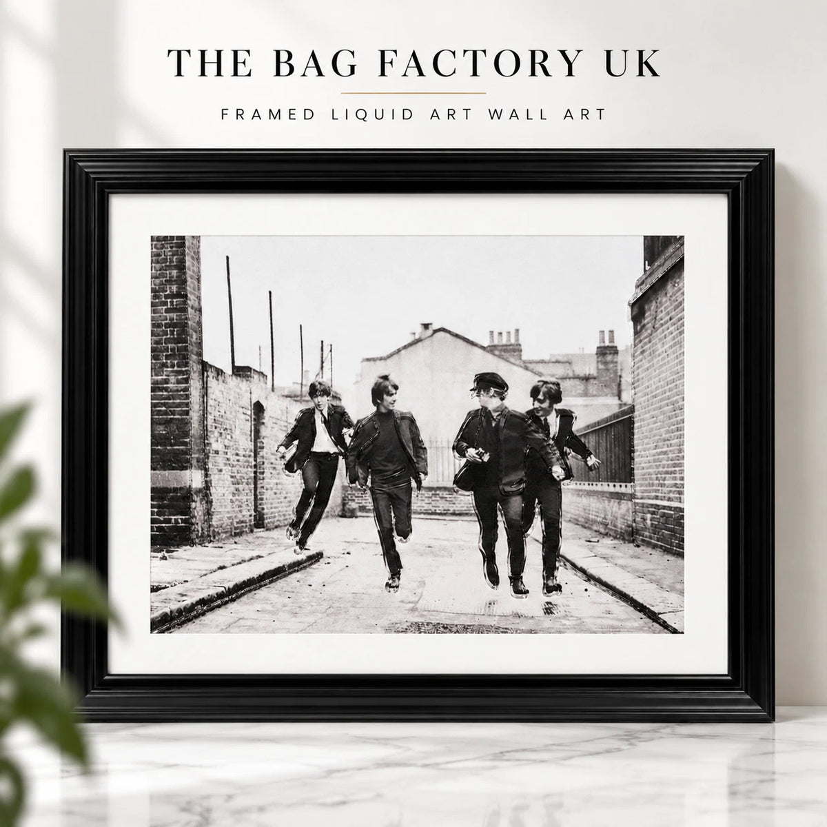 THE BEATLES FRAMED LIQUID WALL ART PICTURE 65X55CM BLACK WHITE MUSIC MEMORABILIA