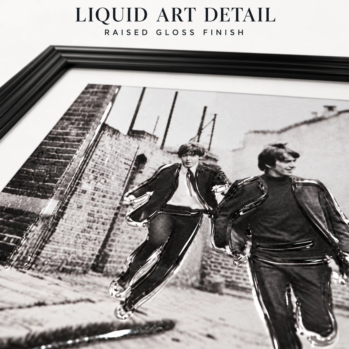 THE BEATLES FRAMED LIQUID WALL ART PICTURE 65X55CM BLACK WHITE MUSIC MEMORABILIA