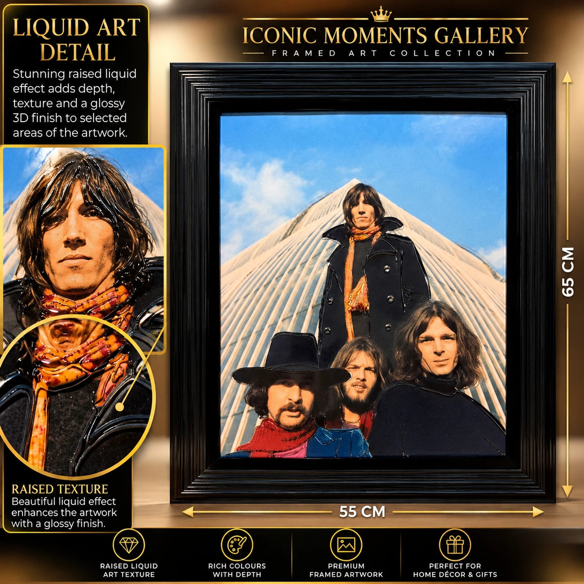 PINK FLOYD 3D LIQUID ART FRAMED PICTURE 65X55CM ROCK BAND MUSIC WALL DECOR GIFT