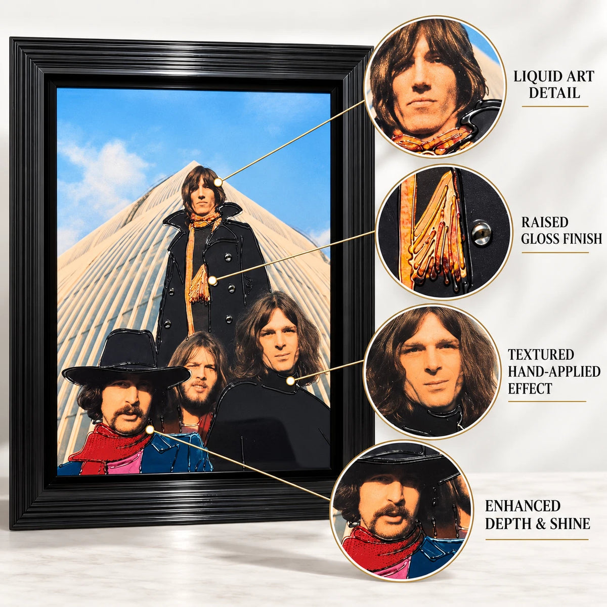 PINK FLOYD 3D LIQUID ART FRAMED PICTURE 65X55CM ROCK BAND MUSIC WALL DECOR GIFT