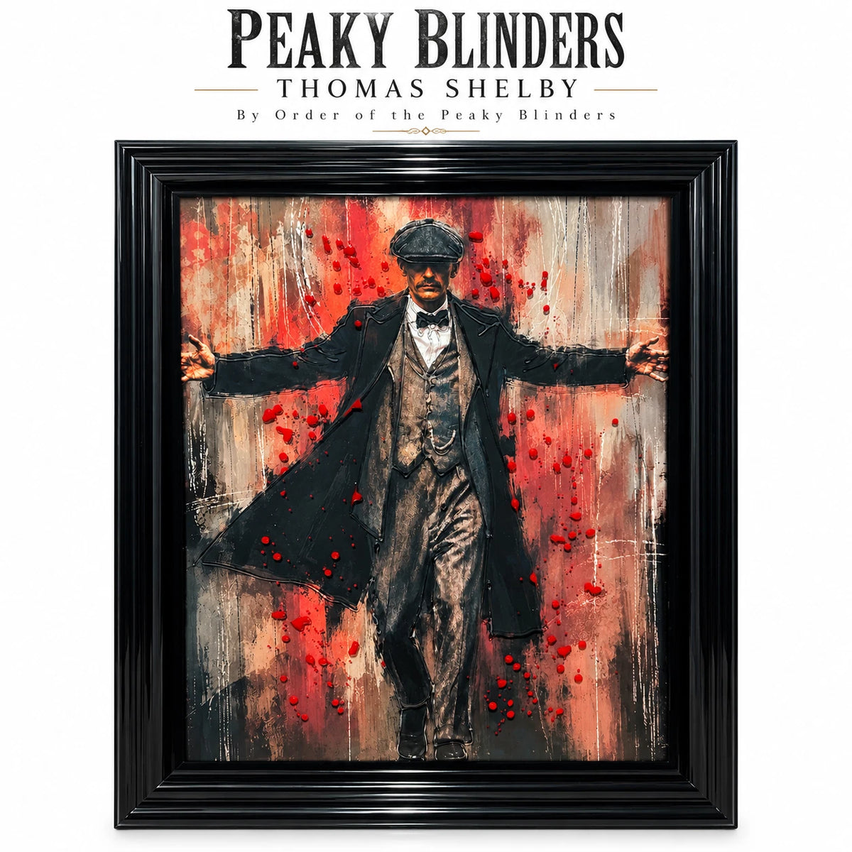 PEAKY BLINDERS THOMAS SHELBY 3D LIQUID ART FRAMED PICTURE 65X55CM BLACK FRAME UK