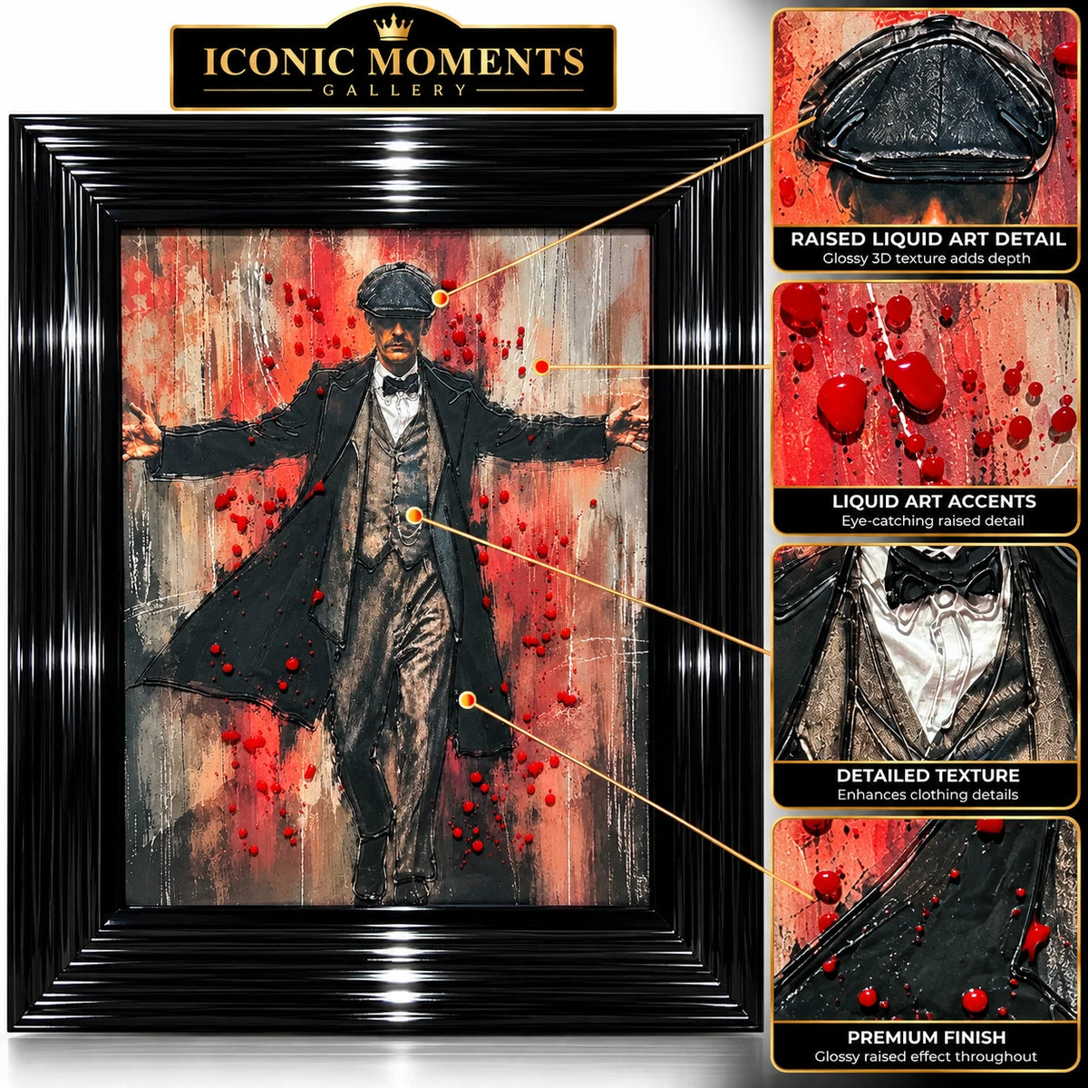 PEAKY BLINDERS THOMAS SHELBY 3D LIQUID ART FRAMED PICTURE 65X55CM BLACK FRAME UK