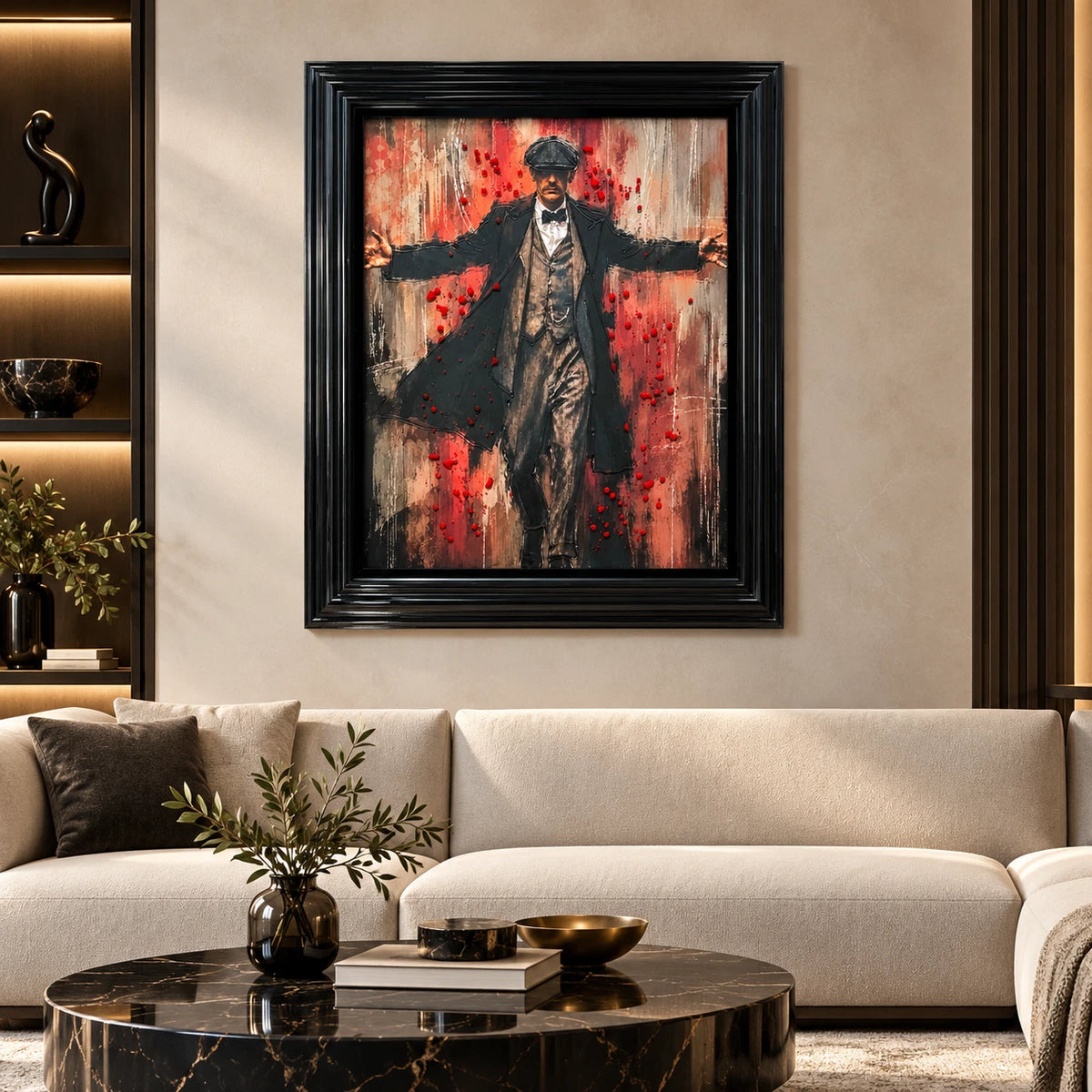 PEAKY BLINDERS THOMAS SHELBY 3D LIQUID ART FRAMED PICTURE 65X55CM BLACK FRAME UK