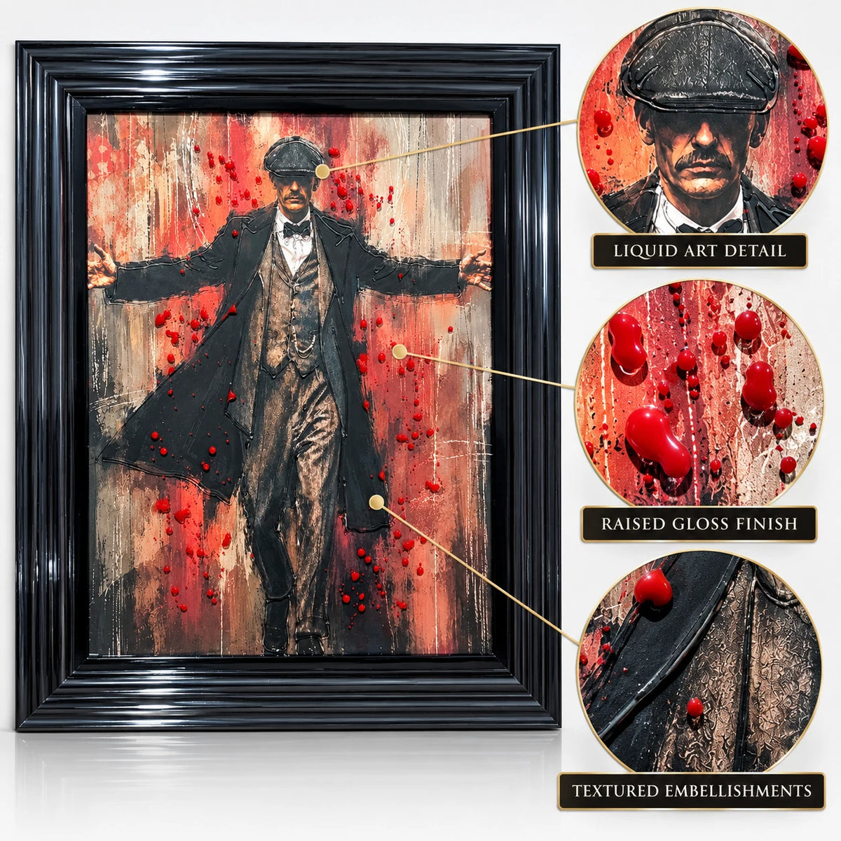 PEAKY BLINDERS THOMAS SHELBY 3D LIQUID ART FRAMED PICTURE 65X55CM BLACK FRAME UK