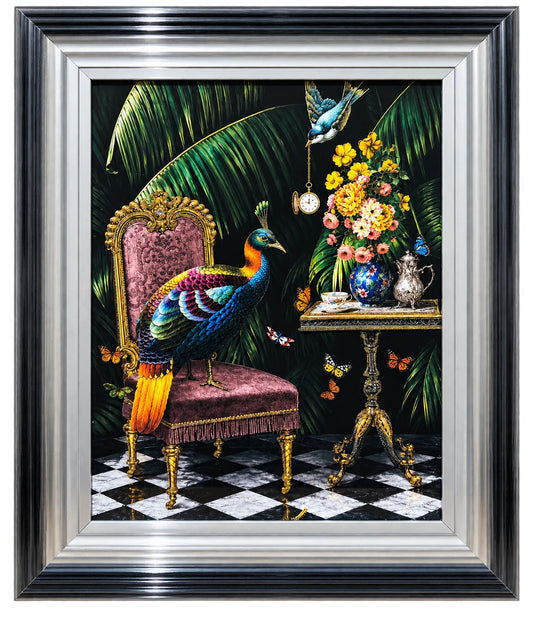 PEACOCK 3D LIQUID ART FRAMED WALL PICTURE 65X55CM TROPICAL BIRD HOME DECOR GIFT