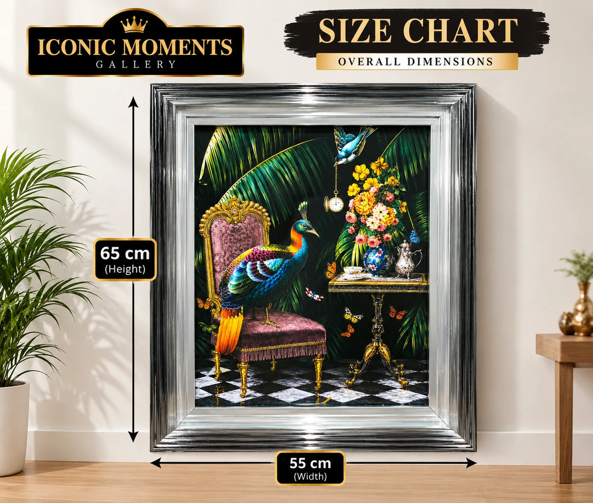PEACOCK 3D LIQUID ART FRAMED WALL PICTURE 65X55CM TROPICAL BIRD HOME DECOR GIFT