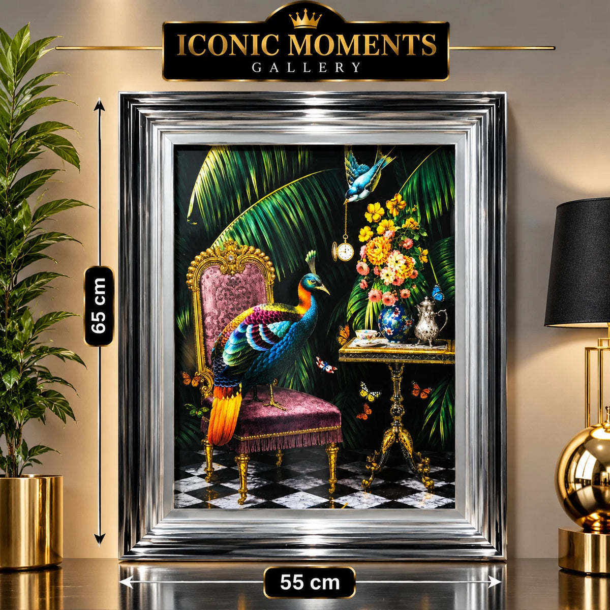 PEACOCK 3D LIQUID ART FRAMED WALL PICTURE 65X55CM TROPICAL BIRD HOME DECOR GIFT
