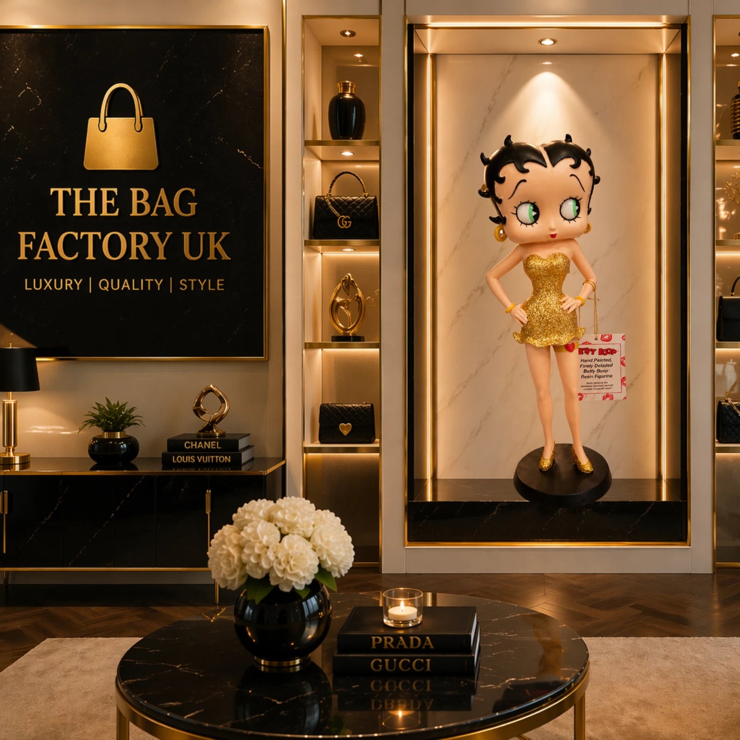 BETTY BOOP GOLD GLITTER GARTER DRESS FIGURINE VINTAGE COLLECTIBLE ORNAMENT GIFT UK STOCK