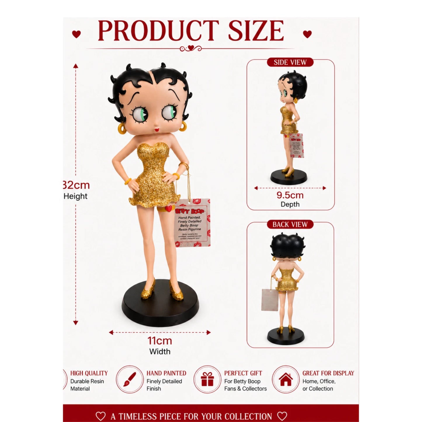 BETTY BOOP GOLD GLITTER GARTER DRESS FIGURINE VINTAGE COLLECTIBLE ORNAMENT GIFT UK STOCK