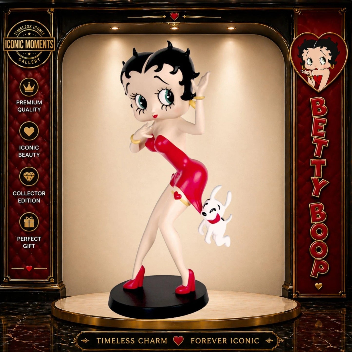 BETTY BOOP FIGURINE HOLDING DOG GARTER RED DRESS COLLECTIBLE 33CM FIGURE GIFT UK STOCK