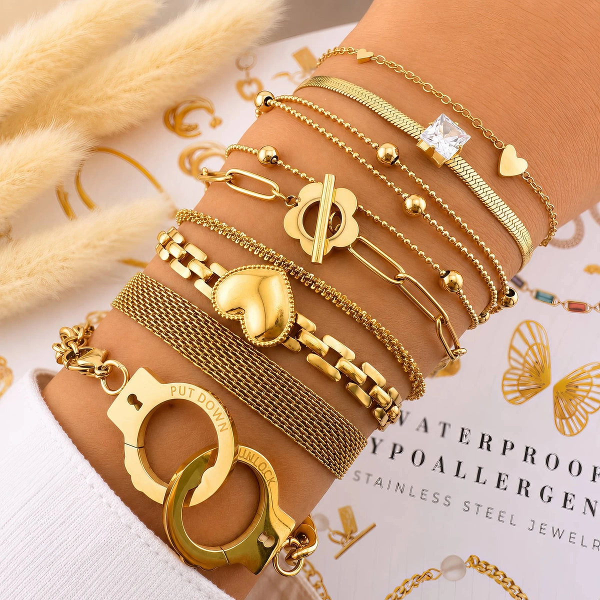 18K GOLD PLATED TITANIUM STEEL LADIES MESH BRACELET ADJUSTABLE WATERPROOF GIFT